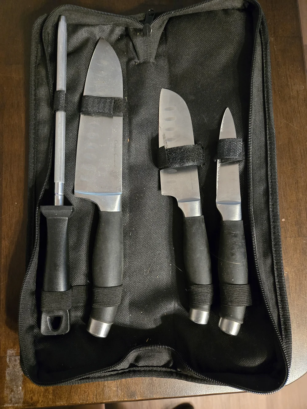 Black Chef Knife Set with Sharpening Steel - Black Handle Serving Utensils